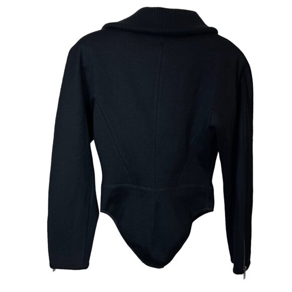 NWT ALAIA Wool Blend Knit Asymmetric Zip Biker Bodysuit Noir Black 36 (US 4) - Picture 12 of 12